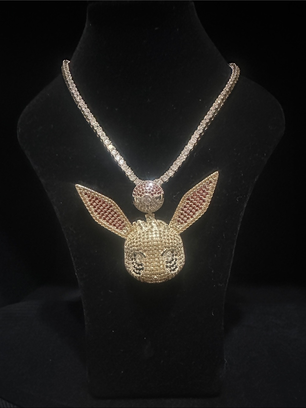Gold and Orange Eevee Pokemon Pendant Necklace